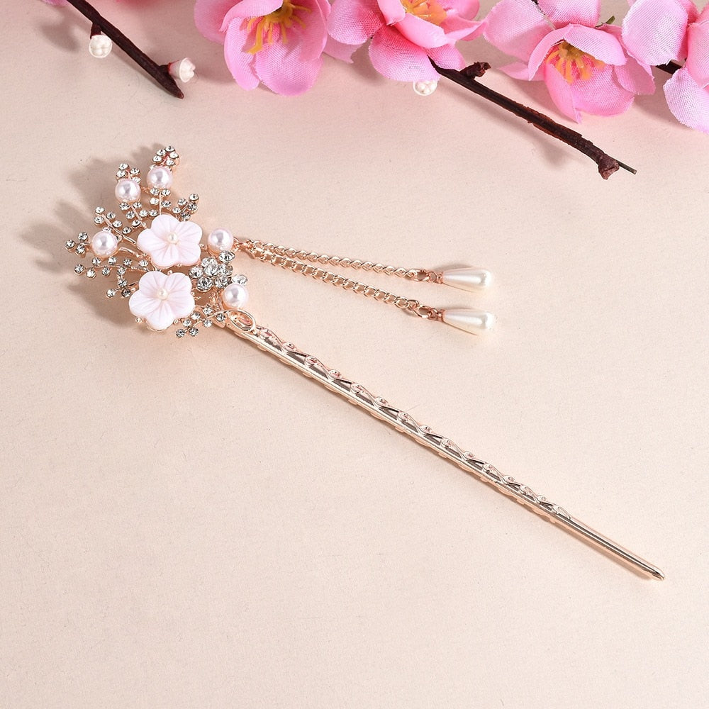 Gild flower tassel hairpin s925 deals sterling silver crystal flower hair stick