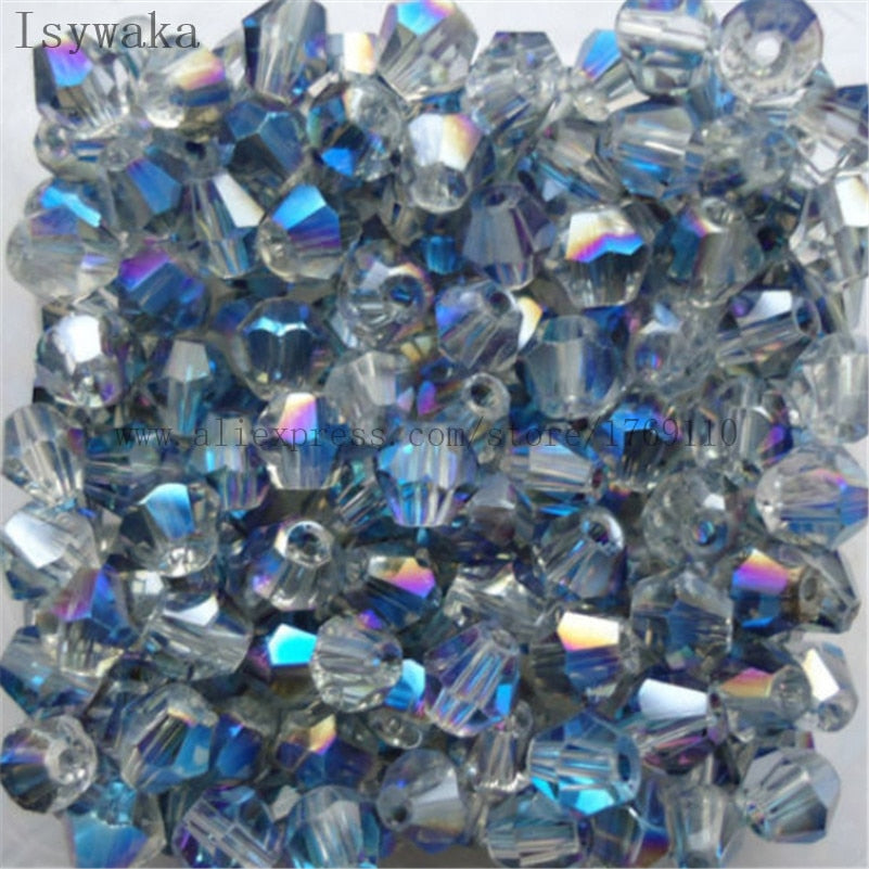 Isywaka Dijual Biru Multicolor 100 Pcs 4 Mm Bicone Austria Crystal Manik-manik Pesona Manik-manik Kaca Longgar Pengatur Jarak Bead untuk DIY membuat Perhiasan