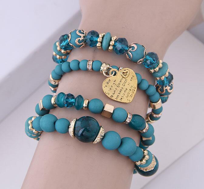 Heart Charm Beads Bracelets Set Women Lava Stone Multilayer Bohemia Bracelet Resin Beads Bracelets For Women Bijoux