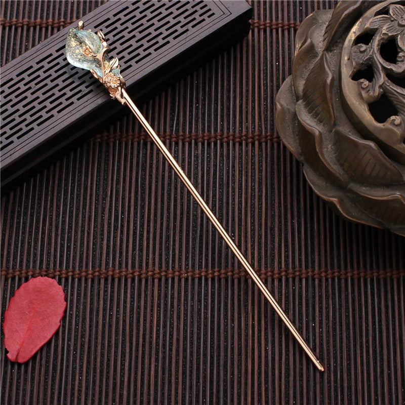 Vintage Chinese Style Hanfu Hair Stick Women Metal Glaze Hair Fork Hair Chopsticks Hairpin Woman Jewelry Hair Clip Accessories