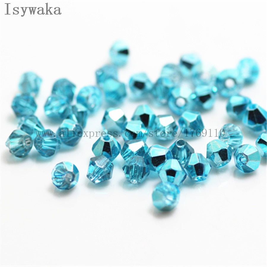 Isywaka Sale Blue Multicolor 100pcs 4mm Bicone Austria Crystal Beads charm Glass Beads Loose Spacer Bead for DIY Jewelry Making