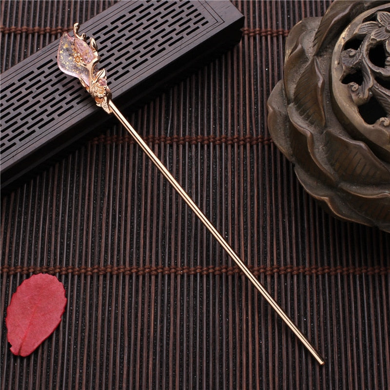 Vintage Chinese Style Hanfu Hair Stick Women Metal Glaze Hair Fork Hair Chopsticks Hairpin Woman Jewelry Hair Clip Accessories