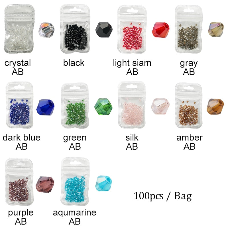 4mm Bicone Crystal Beads Glass Beads Loose Spacer Beads bracelet Jewelry Making Accessories wholesale 1000pcs Big Bag Colorful