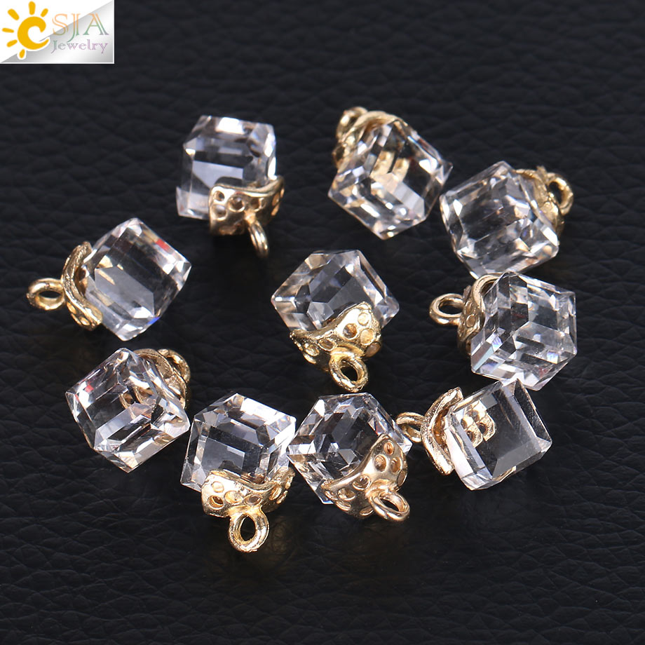 CSJA Cube Loose Crystal Beads for Needlework Jewelry Making Square Shape 2mm Hole Austrian Glass Beads Beadwork DIY 10pcs F367