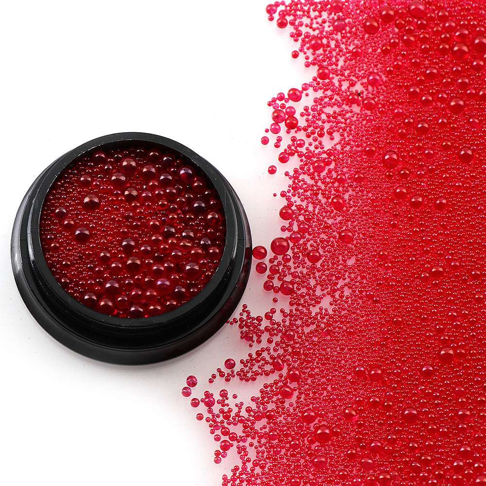 1 Box 0.6-3mm Mini Gelembung Bola Manik-manik Bawah Berwarna Merah Muda Berwarna Merah Muda Kristal Manik-manik Kaca Untuk DIY UV Resin mengisi 3D Kuku Seni Dekorasi