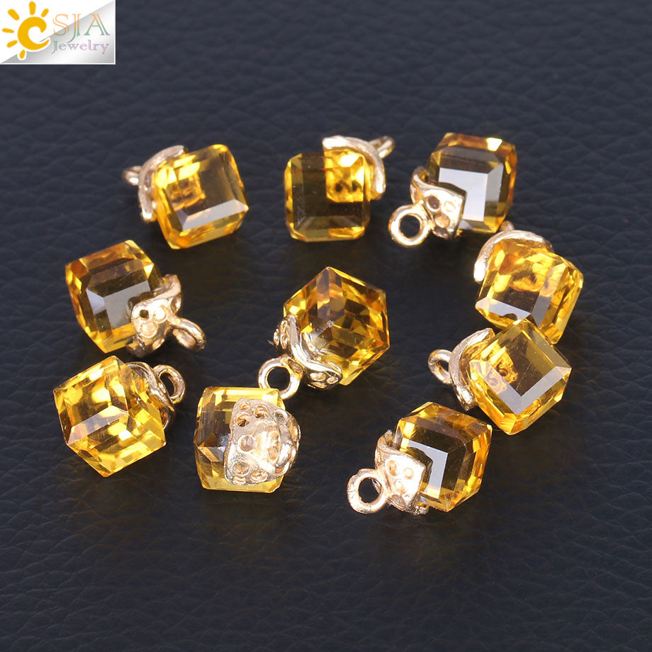 CSJA cubo cuentas de cristal sueltas para costura fabricación de joyas forma cuadrada 2mm agujero cuentas de vidrio austriaco abalorios DIY 10 Uds F367