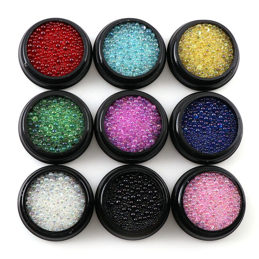 1 caja de Mini bolas de burbujas de 0,6-3mm, cuentas de cristal rosa coloridas en la parte inferior para relleno de resina UV DIY, decoraciones 3D para decoración de uñas