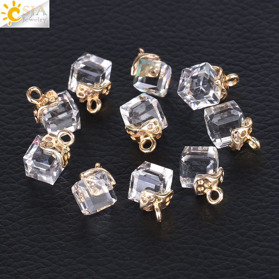 CSJA cubo cuentas de cristal sueltas para costura fabricación de joyas forma cuadrada 2mm agujero cuentas de vidrio austriaco abalorios DIY 10 Uds F367