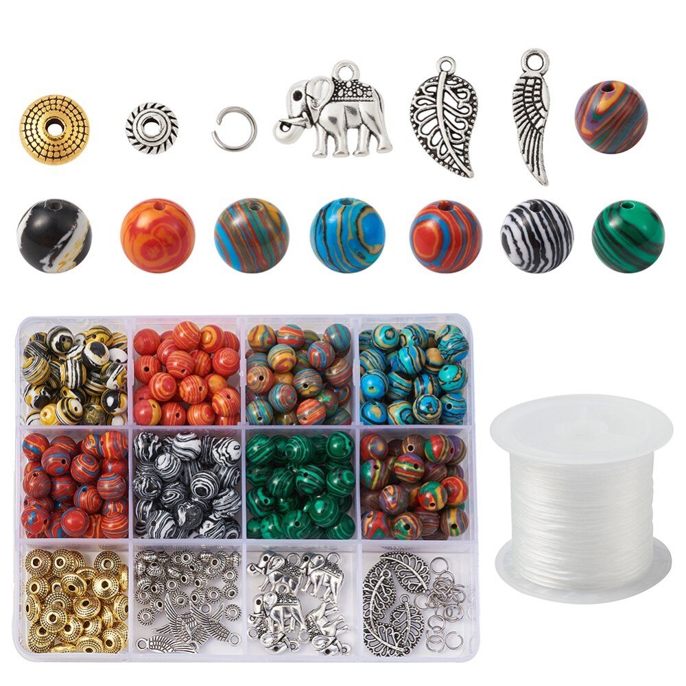 1Set Natural &amp; Sintetis Batu Permata Manik-manik dengan Kawat Tembaga Perhiasan Bakat Temuan untuk DIY Anting-Anting Kalung Gelang Membuat F50