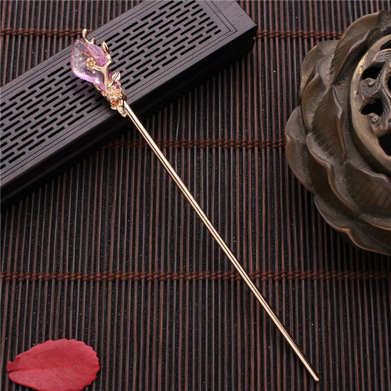 Vintage Chinese Style Hanfu Hair Stick Women Metal Glaze Hair Fork Hair Chopsticks Hairpin Woman Jewelry Hair Clip Accessories