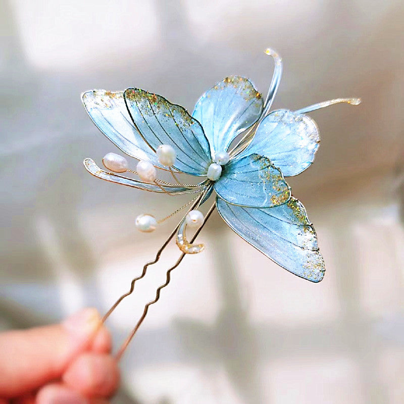Handmade harpin hair clip creative butterfly artificial flower fluid hair products custom gift personalized accessories - Duo Fashion