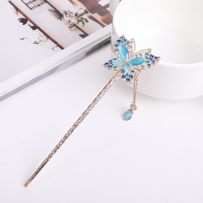 New Retro Hairpins Clips Butterfly Metal Hair Forks Sticks for Women Girls Chinese Hanfu Dress Costume Hair Jewelry