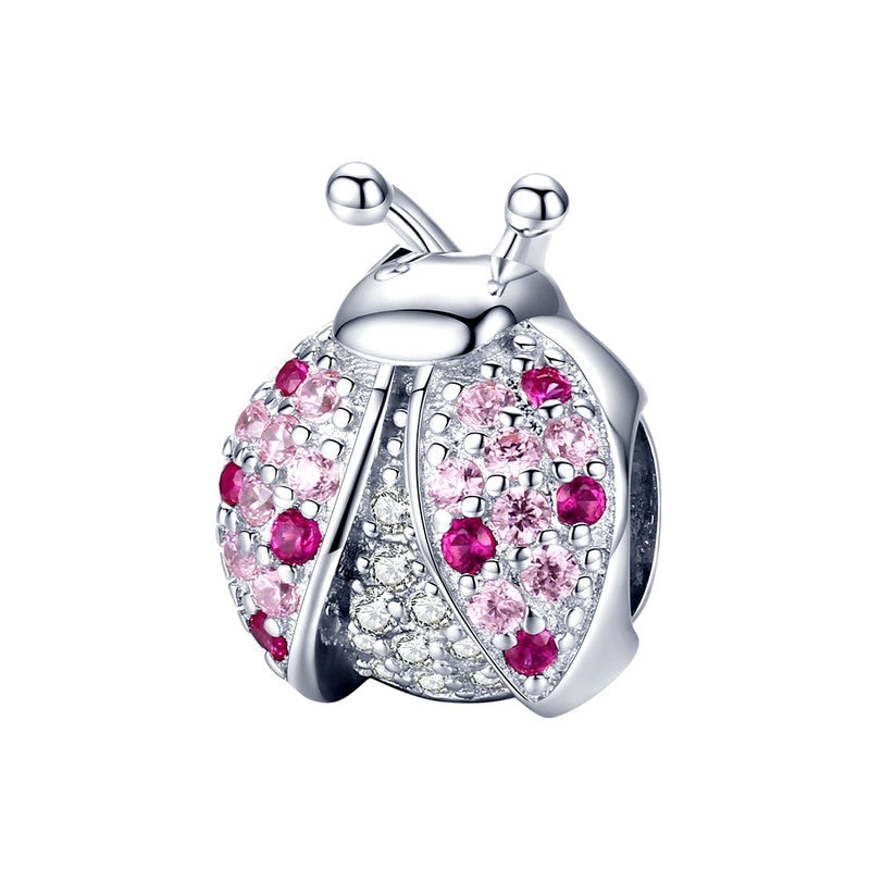 Bamoer Ladybug Logam Beads untuk Wanita Perhiasan Membuat 925 Sterling Silver Enamel Merah Pesona Fit Asli Gelang DIY SCC1481
