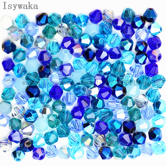Isywaka Dijual Biru Multicolor 100 Pcs 4 Mm Bicone Austria Crystal Manik-manik Pesona Manik-manik Kaca Longgar Pengatur Jarak Bead untuk DIY membuat Perhiasan
