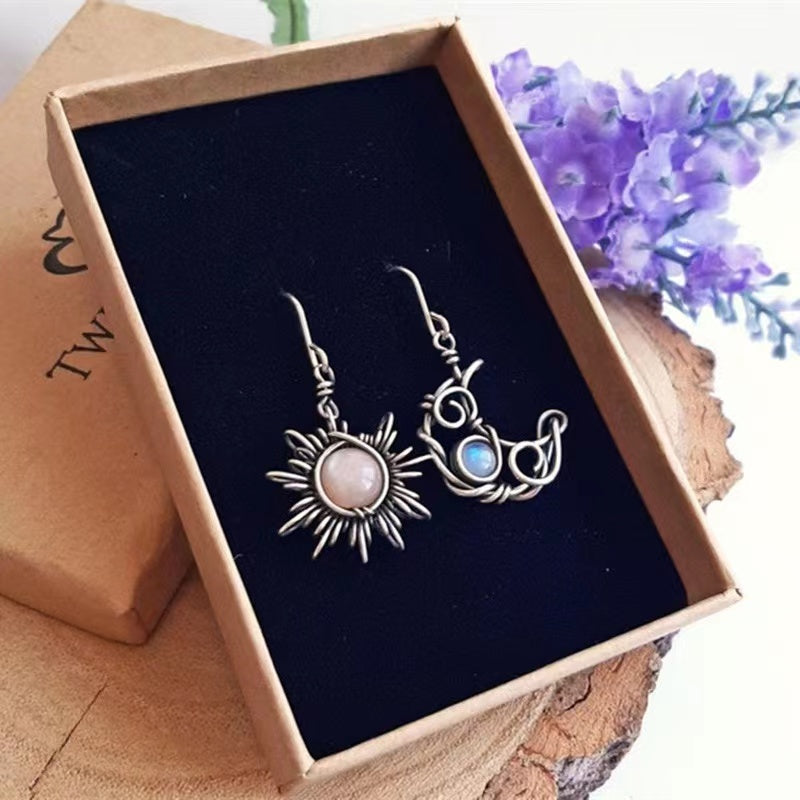 Handmade earring Retro Bohemian style moon sun earring customized gift - Duo Fashion