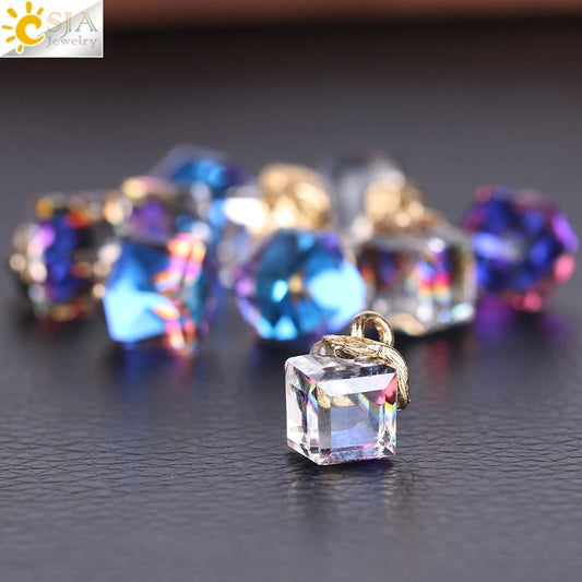 CSJA Cube Loose Crystal Beads for Needlework Jewelry Making Square Shape 2mm Hole Austrian Glass Beads Beadwork DIY 10pcs F367