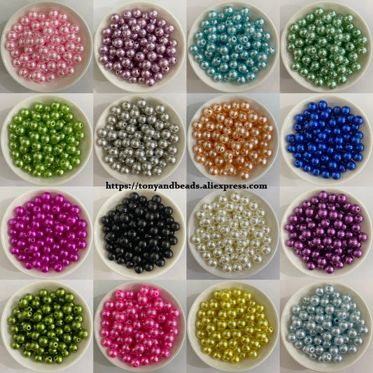 Cuentas espaciadoras de bolas redondas de perlas de imitación acrílicas, 4, 6, 8, 10, 12MM, Color de tamaño a elegir para fabricación de joyas, tamaño de agujero DIY de 1,5mm