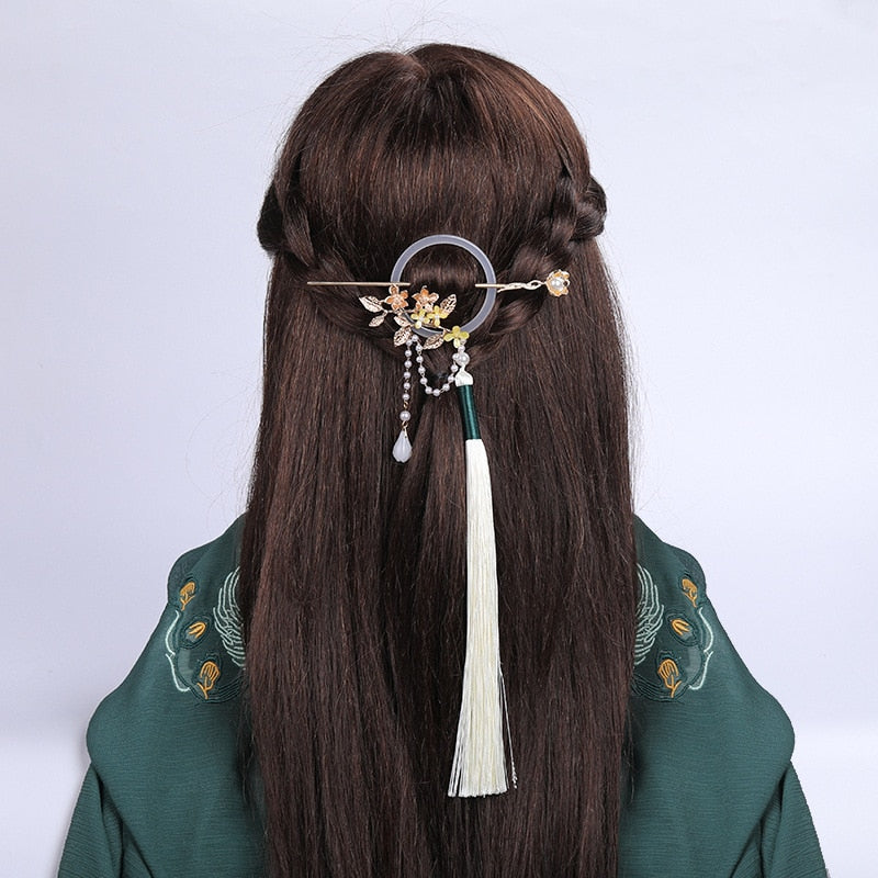 FORSEVEN Women Hair Jewelry Step Shake Side Hair Clip White Flower Hair Pin Headband Chinese Style Hair Jewelry Headpeice JL