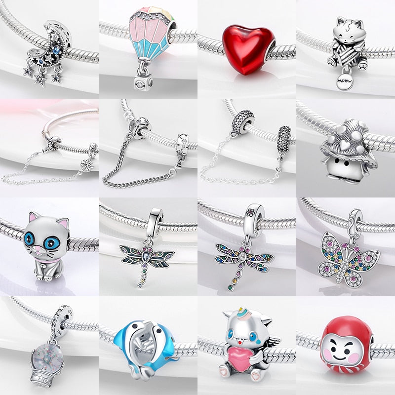 Fits Original Pandach Bracelet Necklace 925 Silver Color Animal Heart Shaped Charms Beads Women Silver Color Pendant DIY Jewelry
