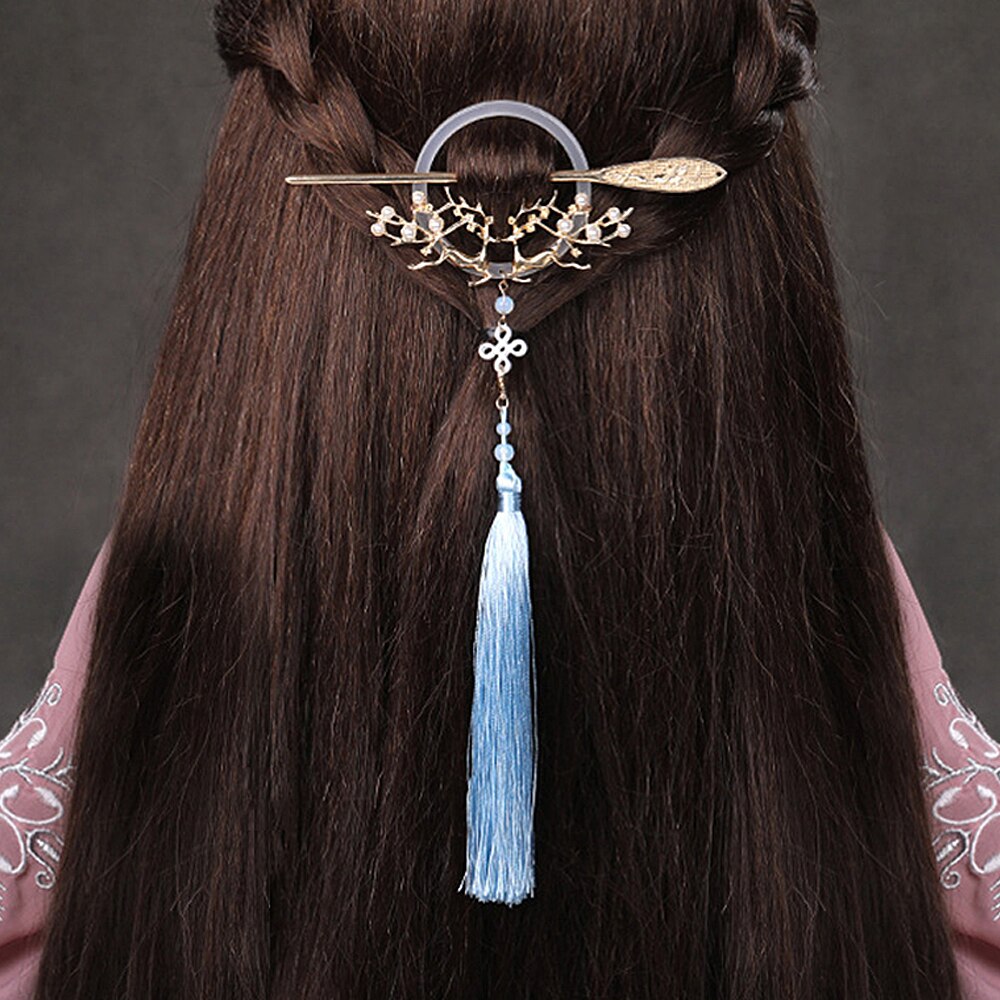 FORSEVEN Women Hair Jewelry Step Shake Side Hair Clip White Flower Hair Pin Headband Chinese Style Hair Jewelry Headpeice JL