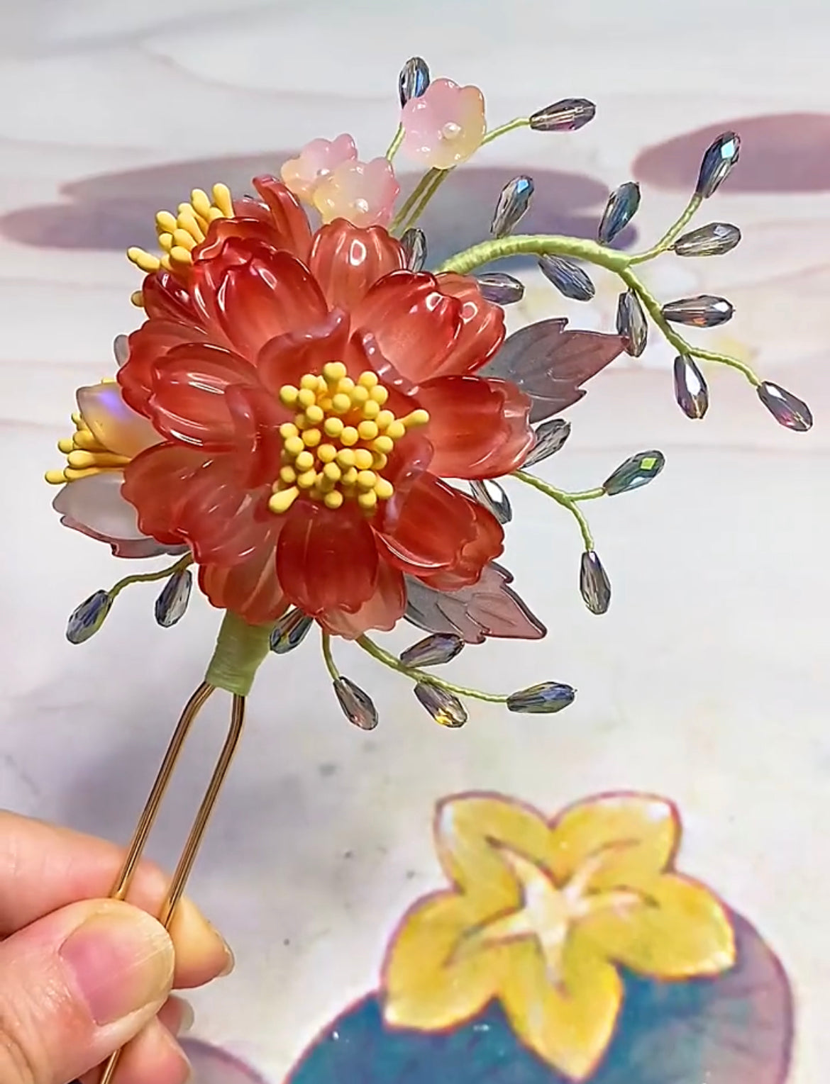 Handmade hairpin hairclip coloured glaze flower hair products custom gift personalized accessories - Duo Fashion