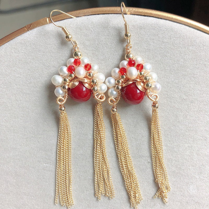 Handmade Necklace Earrings hairclip set Natural Pearl Reteo Culture Peking Opera Mask - Duo Fashion