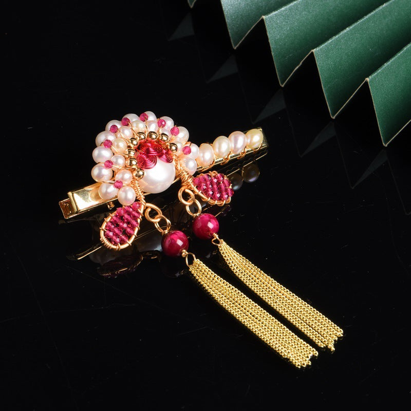 Handmade Necklace Earrings set Natural Pearl National Style Peking Opera Mask Original Jewelry - Duo Fashion