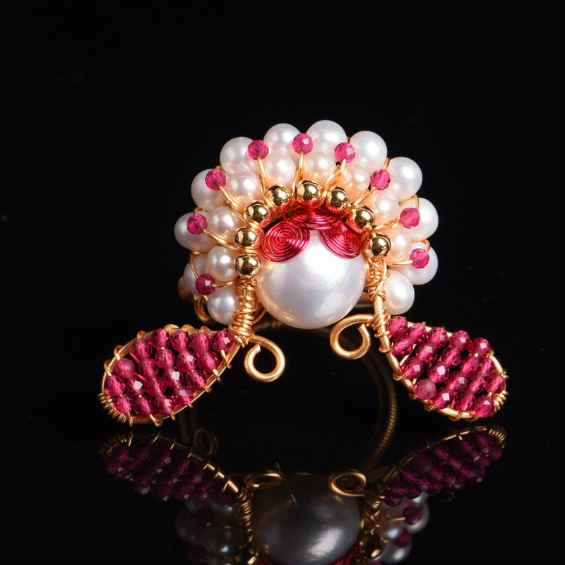 Handmade Necklace Earrings set Natural Pearl National Style Peking Opera Mask Original Jewelry - Duo Fashion