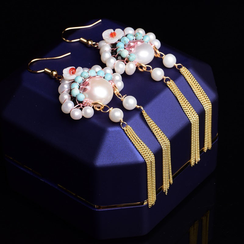 Handmade Necklace Earrings Hairclip Natural Pearl National Style Peking Opera Mask - Duo Fashion