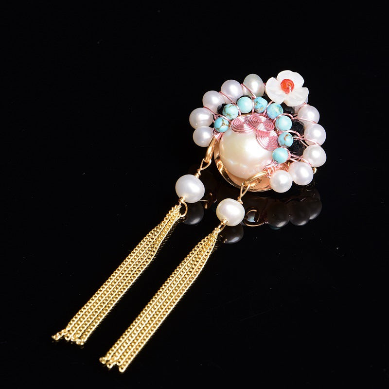 Handmade Necklace Earrings Hairclip Natural Pearl National Style Peking Opera Mask - Duo Fashion