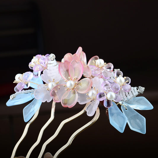 Handmade DIY coloured glaze flower forked hairpin hairclip custom gift personalized accessories