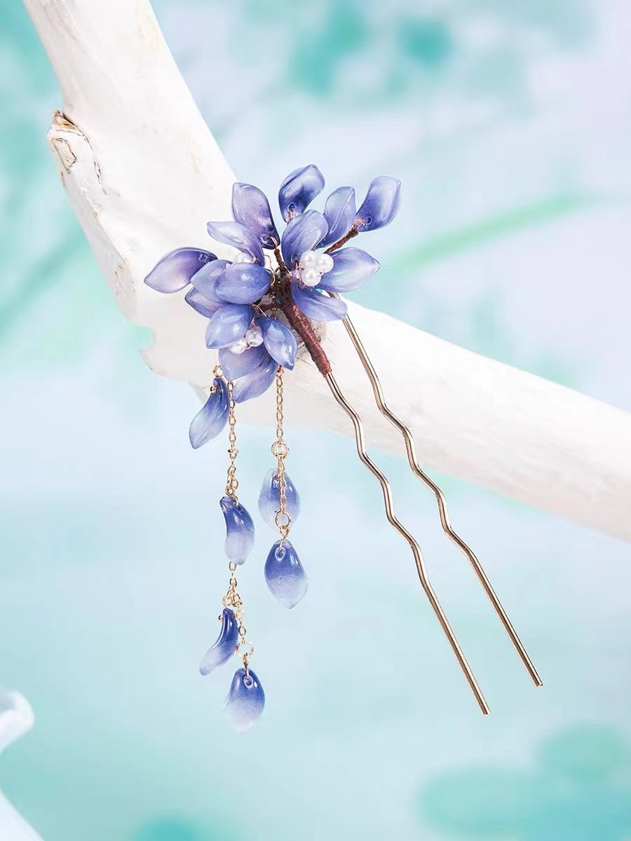 Buatan tangan DIY ungu hijau bunga rambut produk hadiah kustom aksesoris pribadi