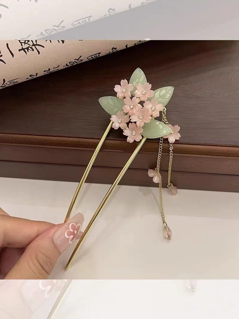Handmade DIY hairpin with tassel coloured glaze flower hairclip custom gift personalized accessories