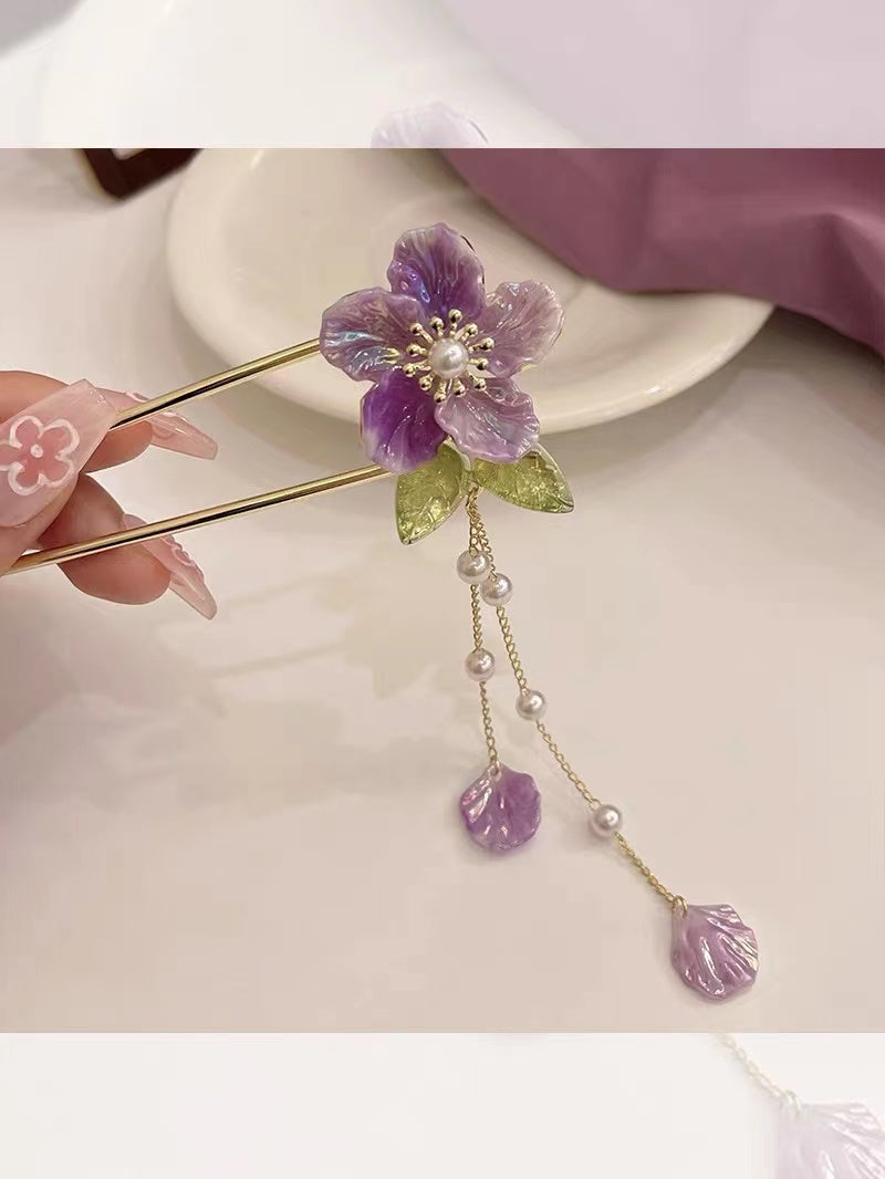 Horquilla de bricolaje hecha a mano con borla de color esmalte flor horquilla regalo personalizado accesorios personalizados