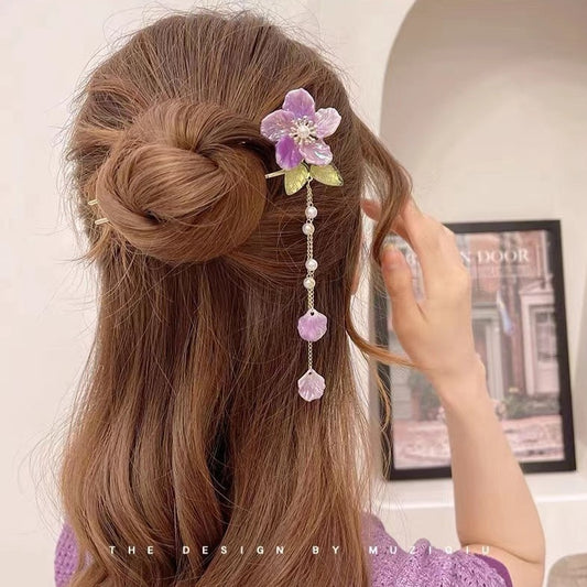 Buatan tangan DIY jepit rambut dengan rumbai berwarna glasir bunga jepit rambut hadiah kustom aksesoris pribadi