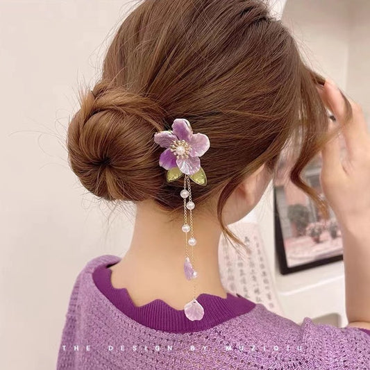 Handmade DIY hairpin with tassel coloured glaze flower hairclip custom gift personalized accessories