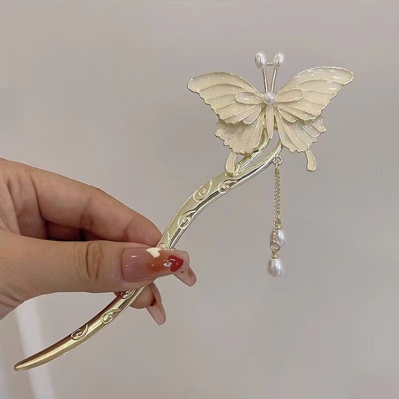 Buatan tangan DIY jepit rambut kupu-kupu warna perak kustom hadiah aksesoris pribadi