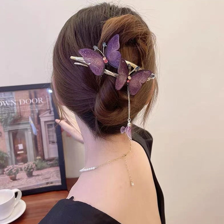 Joyería hecha a mano diy elegante tela de color azul clip de pelo de mariposa amiga regalo de cumpleaños personalizado