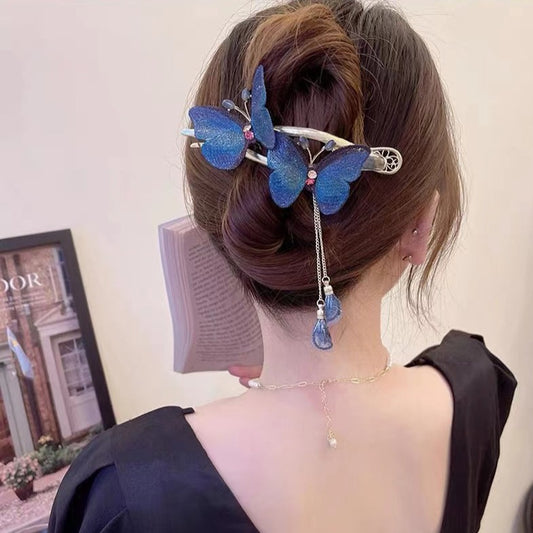 Buatan tangan perhiasan diy warna biru mewah kain kupu-kupu rambut klip gadis teman pribadi hadiah ulang tahun