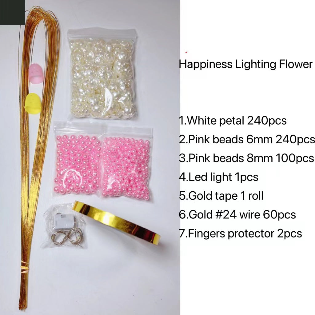 Handmade diy whole sets multi color Happiness Lighting Flower home decoration petal pearls beads raw material accessories