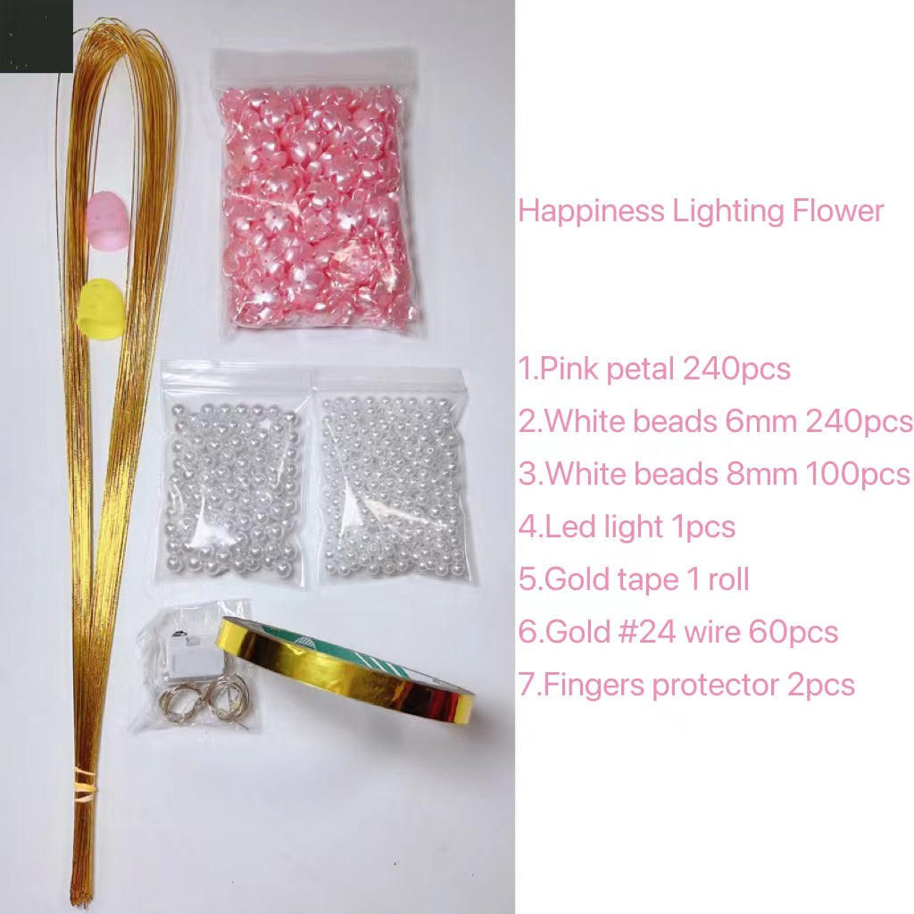 Handmade diy whole sets multi color Happiness Lighting Flower home decoration petal pearls beads raw material accessories