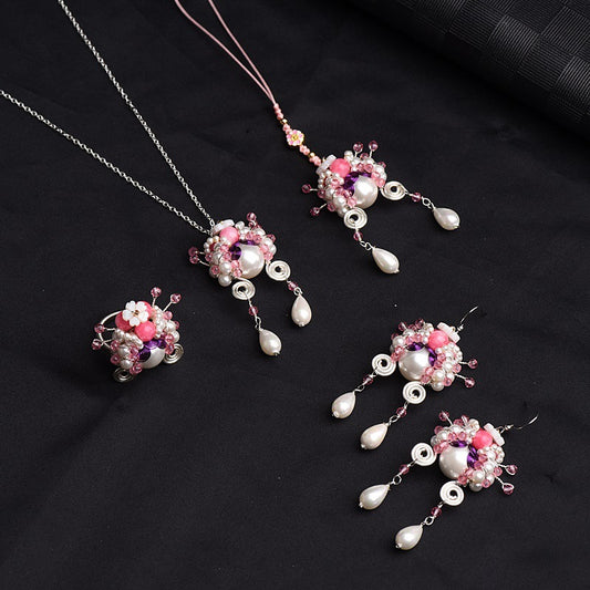 Handmade Chinese culture earrings necklace bracelet pink color Peking Opera custom personalized accessories