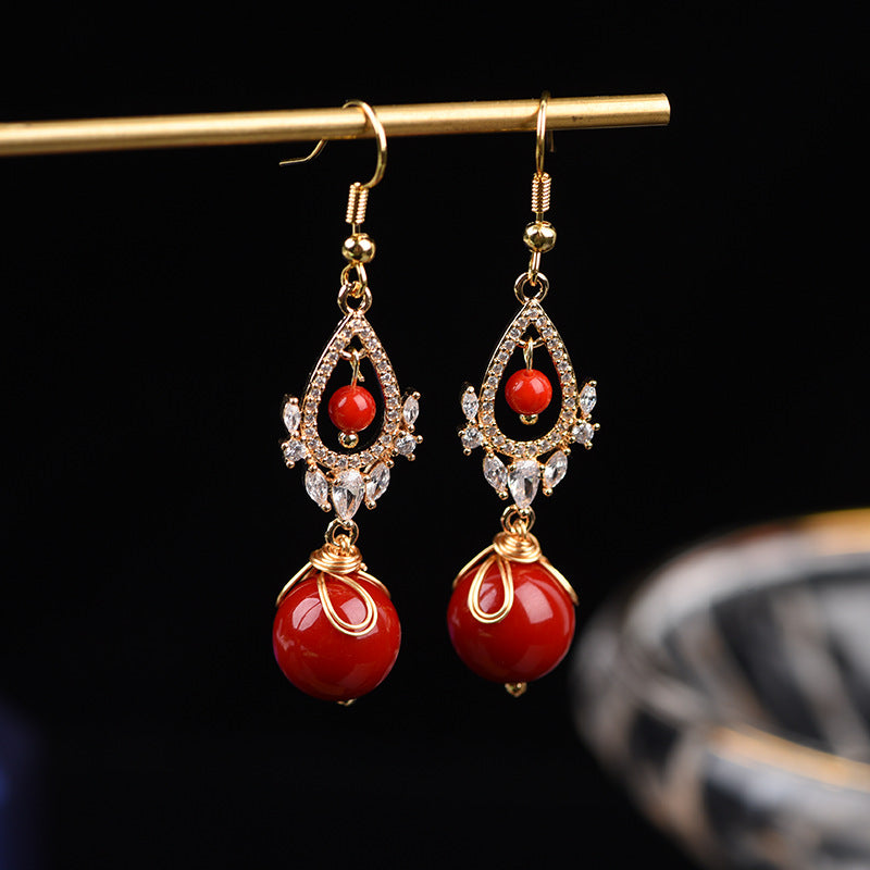 Handmade diy fashion jewelry crystal beads fancy red earring sets custom birthday gift