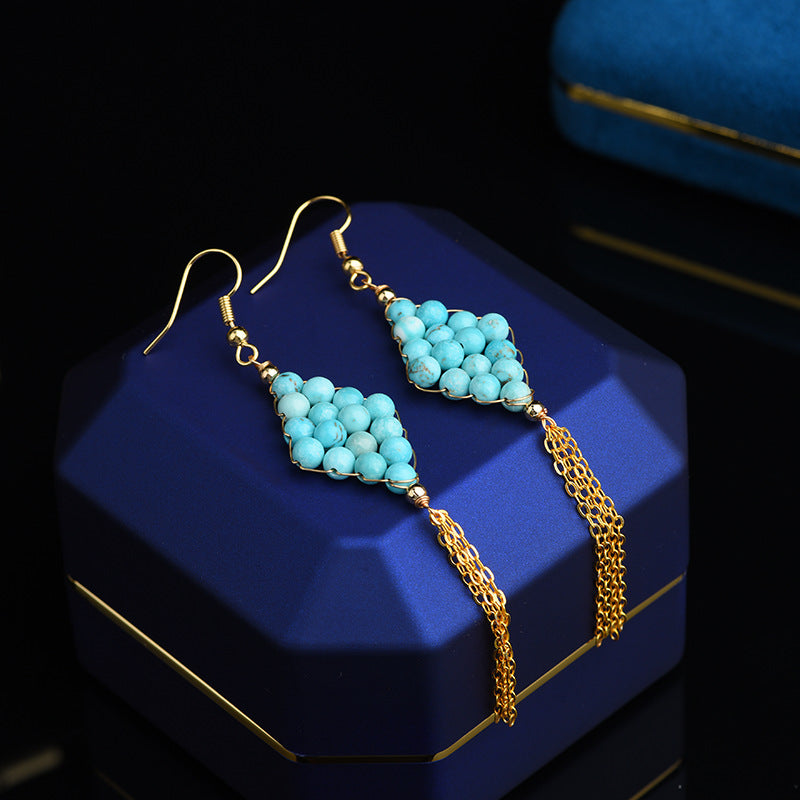 Cuentas de joyería de moda diy hechas a mano, juegos de pendientes geométricos azules elegantes, regalo de cumpleaños personalizado