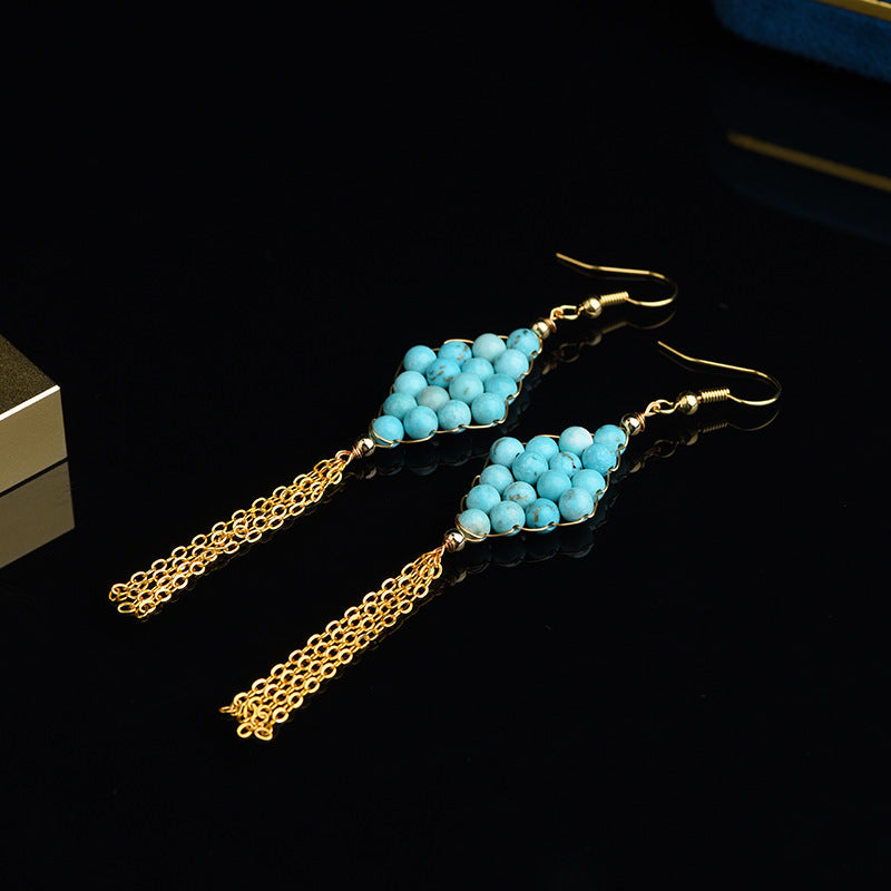 Handmade diy fashion jewelry beads fancy blue geometric earring sets custom birthday gift