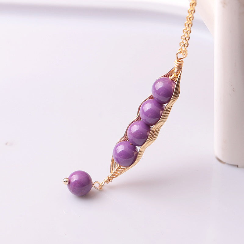 Handmade diy kalung fashion perhiasan manik-manik kristal mewah ungu kacang polong anting set hadiah ulang tahun kustom