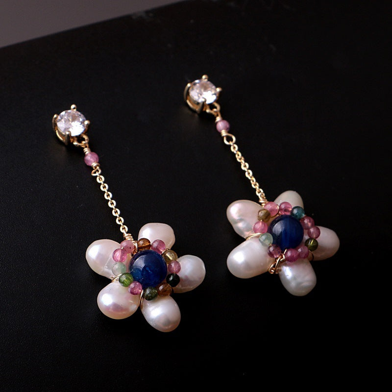 Handmade diy fashion perhiasan kristal manik-manik mutiara bunga mewah anting-anting set hadiah ulang tahun kustom
