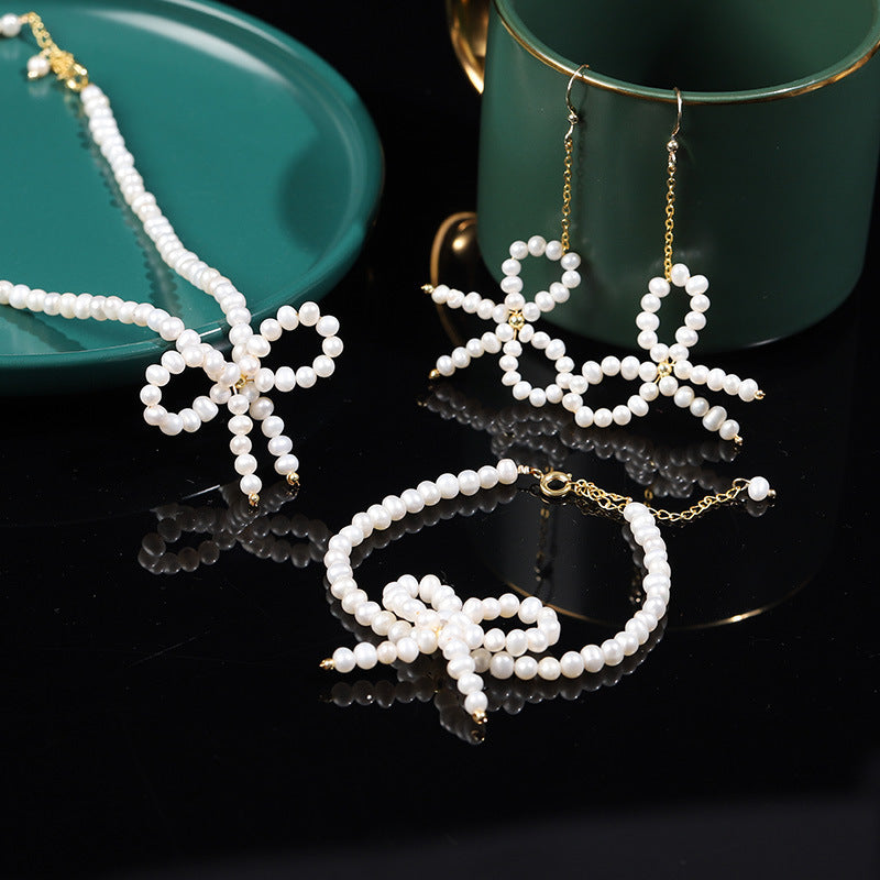 Conjunto de pulsera y pendientes de collar de perlas frescas de agua a la moda diy hecho a mano, regalo de cumpleaños personalizado