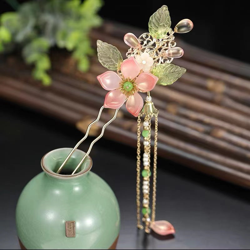 China Classical Style Flower Leaves Hairpins Crystal Rhinestone Tassel Hair Sticks Silver Hair Combs Wedding Hair Accessories - Duo Fashion