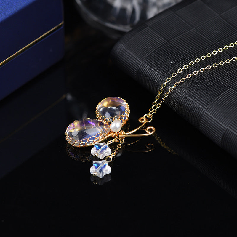 Handmade diy fashion moonstone crystal necklace cute butterfly whale cat animal custom birthday gift